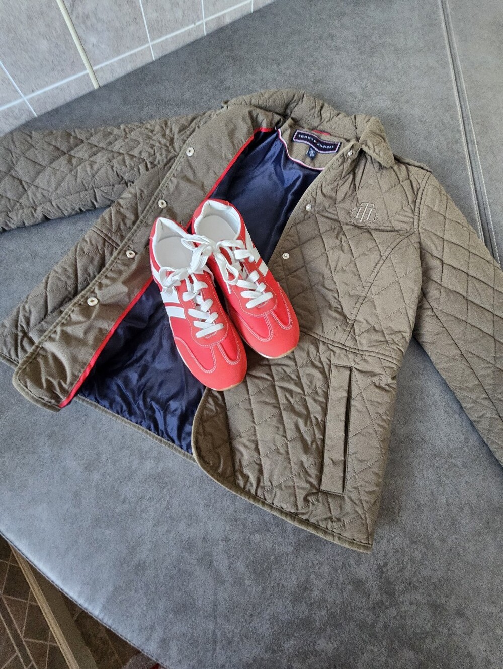 Tommy Hilfiger Quilted Olive Green /brown Jacket